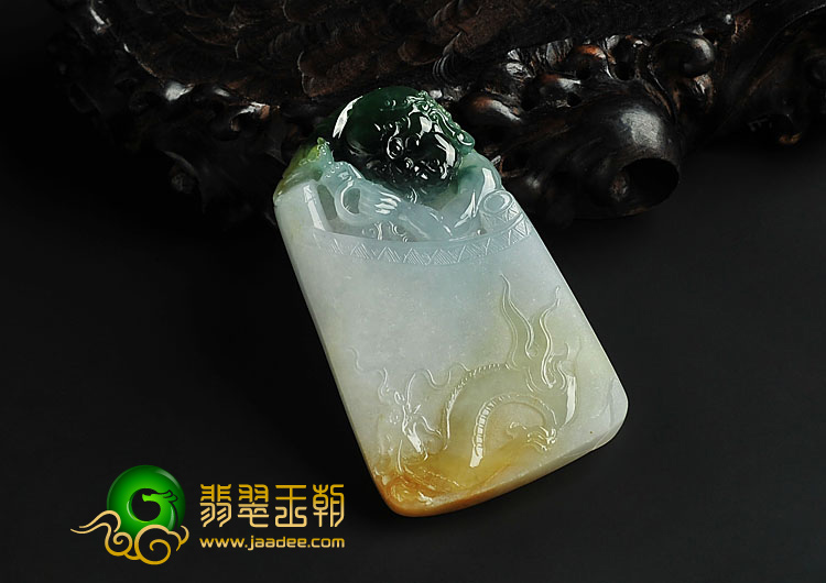 冰种三彩缅甸翡翠A货降龙罗汉挂件