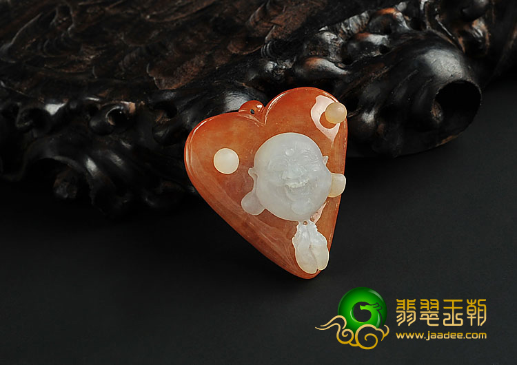 糯冰种红黄翡缅甸翡翠A货心中有佛挂件