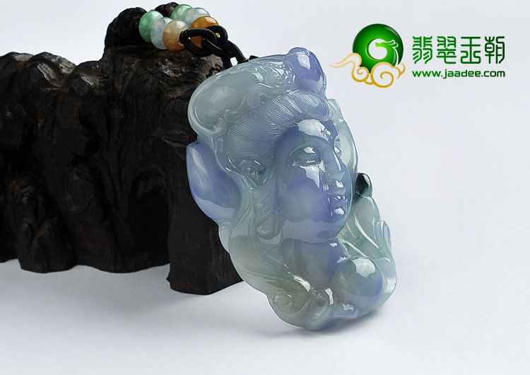 糯冰种紫罗兰略飘花缅甸翡翠A货美女头挂件