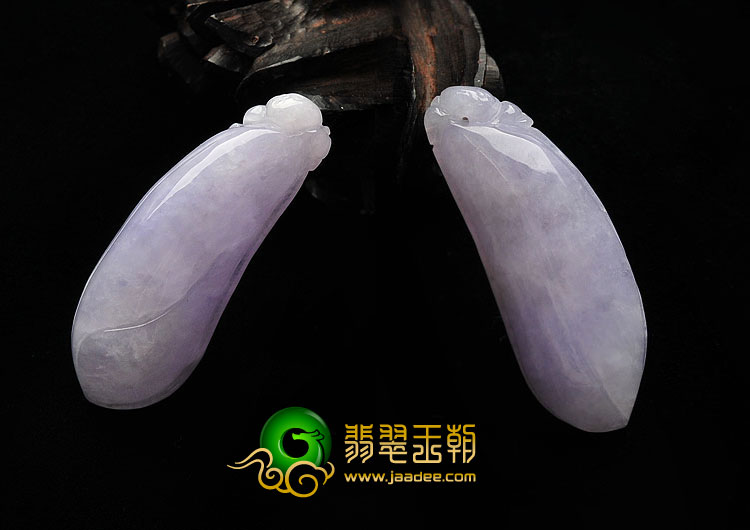 糯冰种紫罗兰缅甸翡翠A货福瓜挂件(一对)