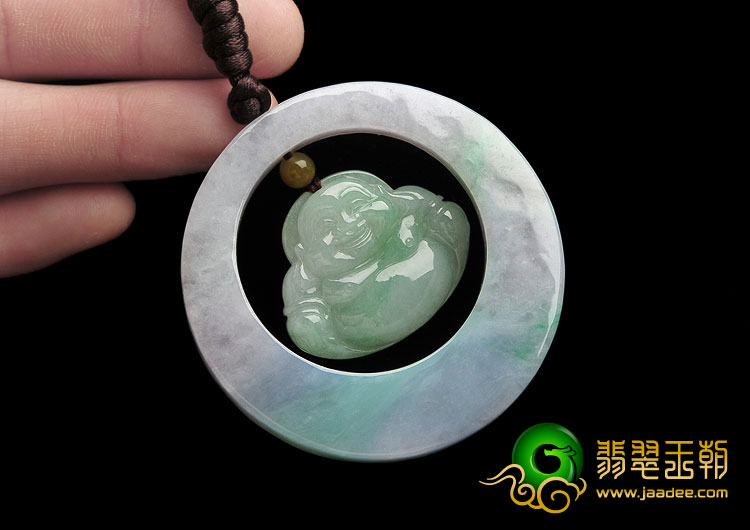 糯冰种淡春带彩缅甸翡翠A货平安是福挂件