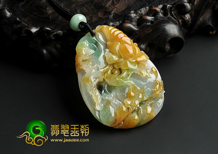 糯冰种三彩缅甸翡翠A货花开富贵挂件