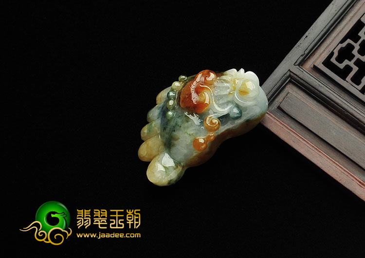 糯冰种红黄翡飘花缅甸翡翠A货知足常乐挂件