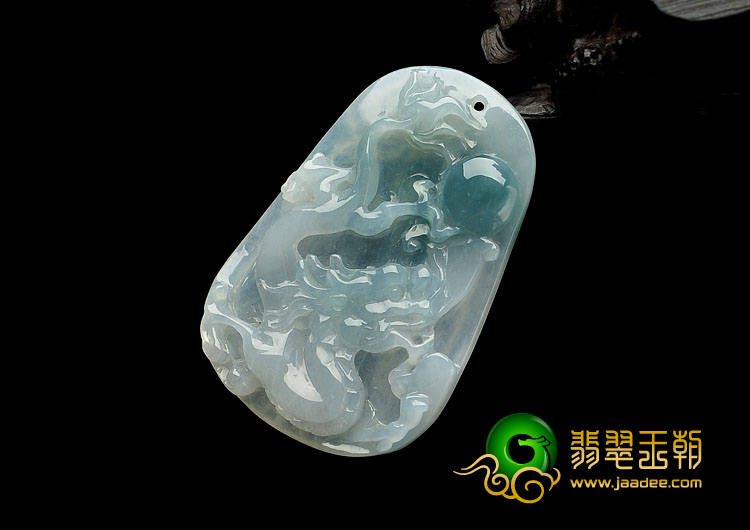 冰种飘花缅甸翡翠A货龙吐珠挂件