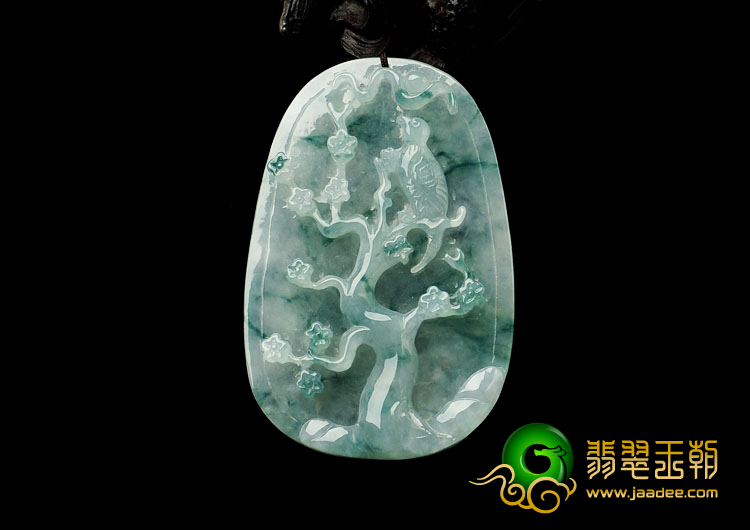 冰种飘花缅甸翡翠A货喜上眉梢挂件
