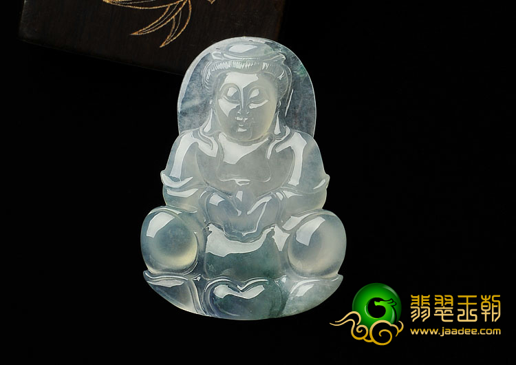 冰种飘花缅甸翡翠A货观音挂件