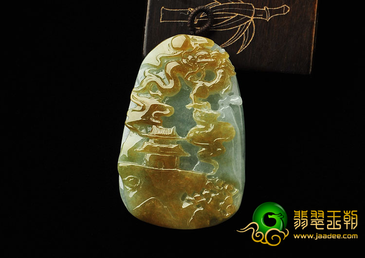 糯冰种晴水褐黄翡缅甸翡翠A货龙牌挂件