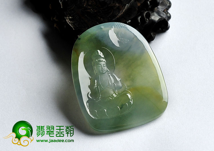 冰种飘花缅甸翡翠A货观音挂件