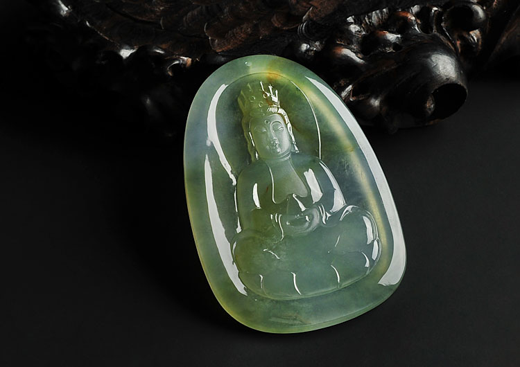冰种飘花缅甸翡翠A货观音挂件