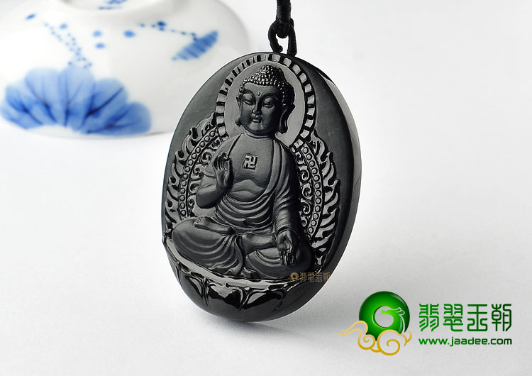 细糯种墨翠缅甸翡翠A货释迦牟尼挂件