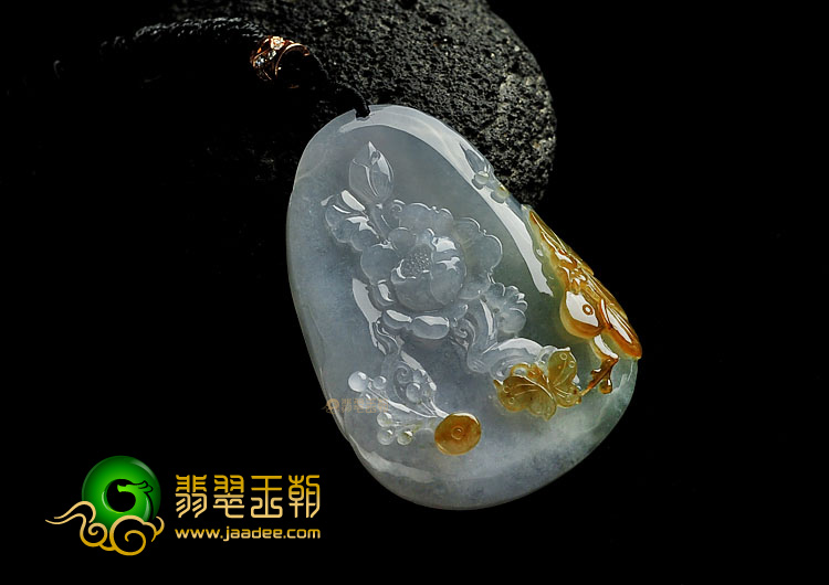 (超值推荐)冰种晴水褐黄翡缅甸翡翠A货蝶恋花挂件