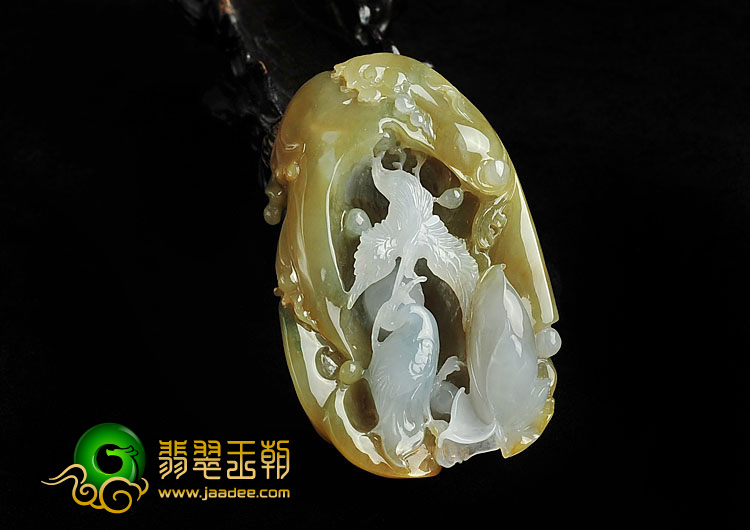 糯冰种褐黄翡缅甸翡翠A货一路连科挂件