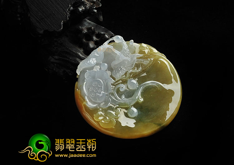 糯冰种褐黄翡飘花缅甸翡翠A货一路连升挂件