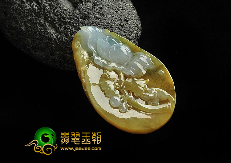 糯冰种褐黄翡飘花缅甸翡翠A货鸟语花香挂件