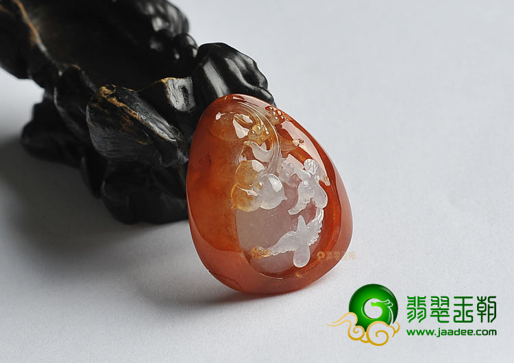 冰种红黄翡缅甸翡翠A货双宿双飞挂件