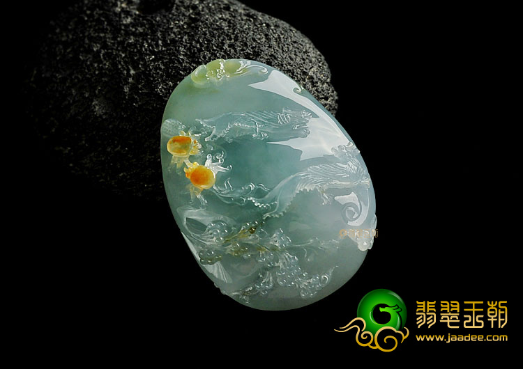 冰种晴水略带黄翡缅甸翡翠A货富甲天下挂件