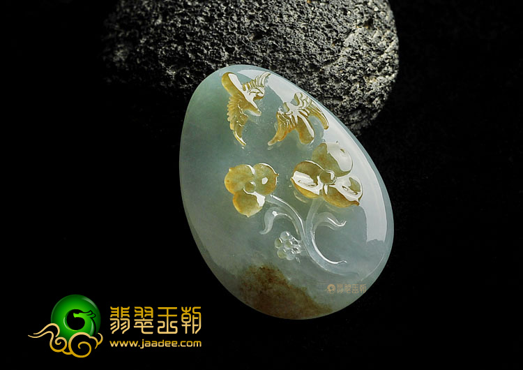 冰种褐黄翡晴水缅甸翡翠A货花开富贵挂件