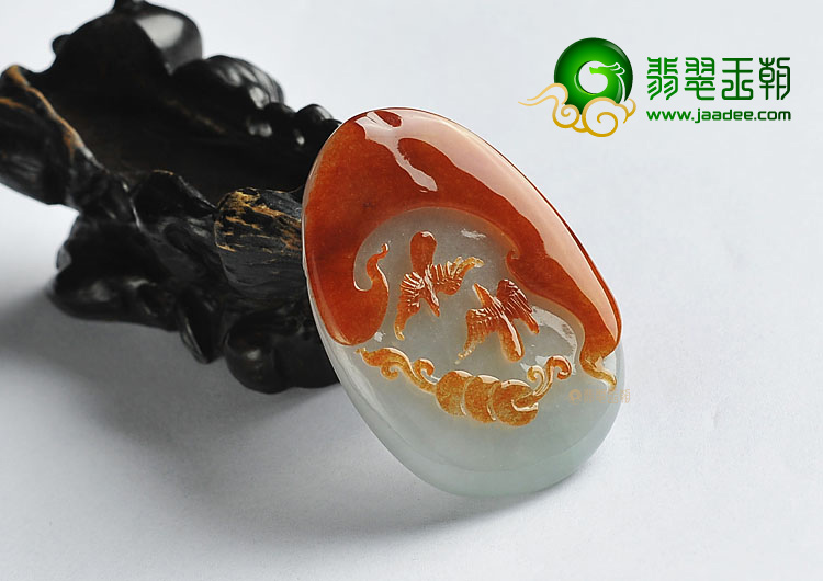 糯冰种红黄翡缅甸翡翠A货双宿双飞挂件