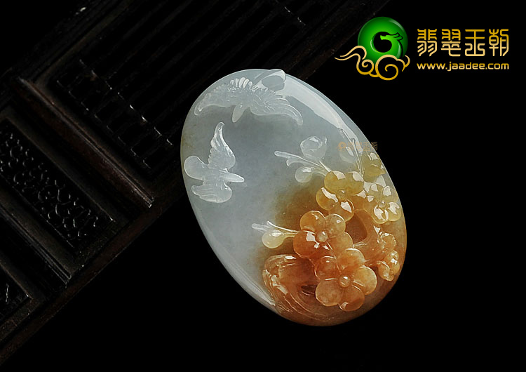 糯冰种褐黄翡晴水缅甸翡翠A货喜上眉梢挂件