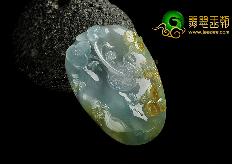 冰种褐黄翡晴水缅甸翡翠A货蝶恋花挂件