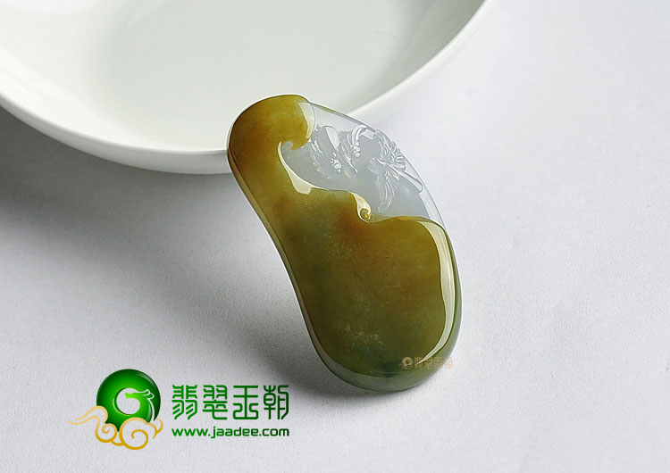 冰种褐黄翡缅甸翡翠A货比翼双飞挂件