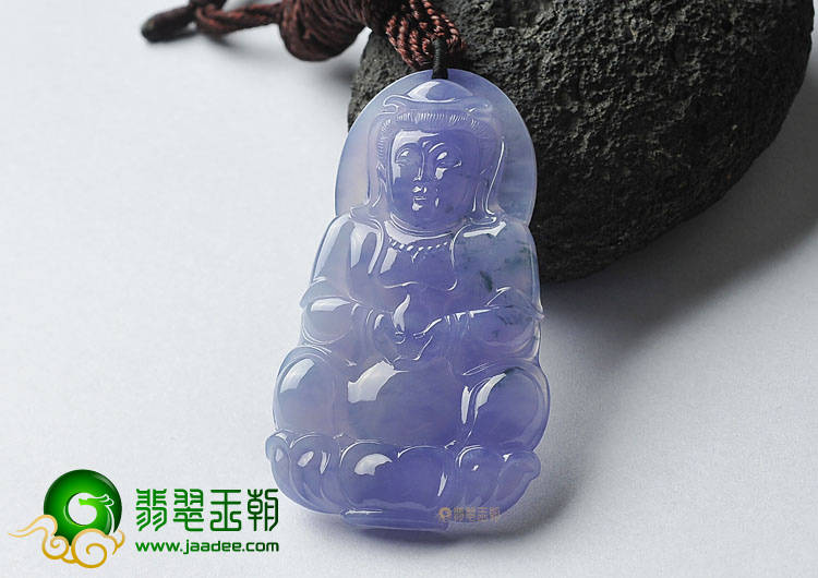 冰种紫罗兰飘花缅甸翡翠A货观音挂件