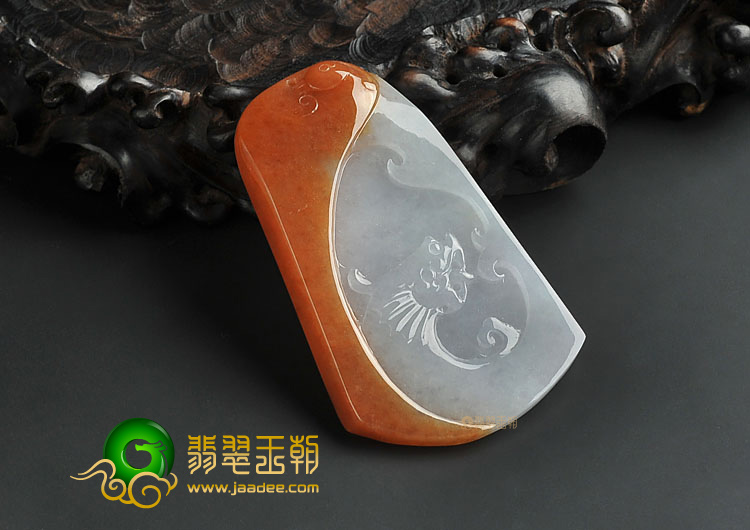 糯冰种红黄翡缅甸翡翠A货龙凤牌挂件