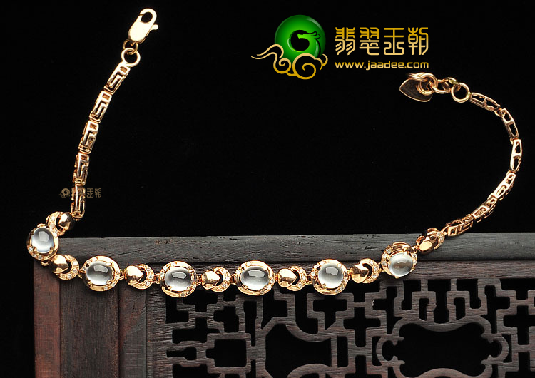 玻璃种无色缅甸翡翠A货镶玫瑰金手链(真钻)