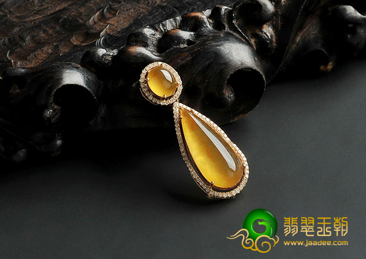 冰种黄翡缅甸翡翠A货镶玫瑰金胸坠(真钻)