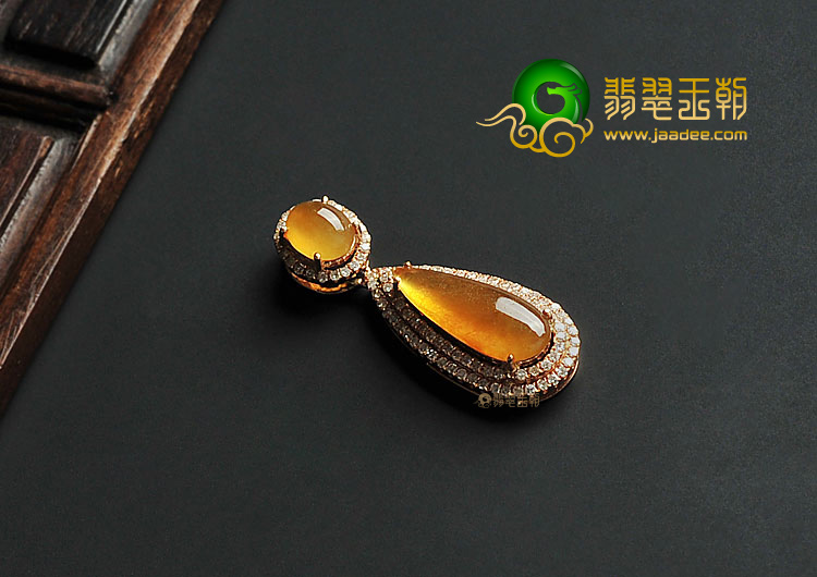 冰种黄翡缅甸翡翠A货镶玫瑰金胸坠(真钻)