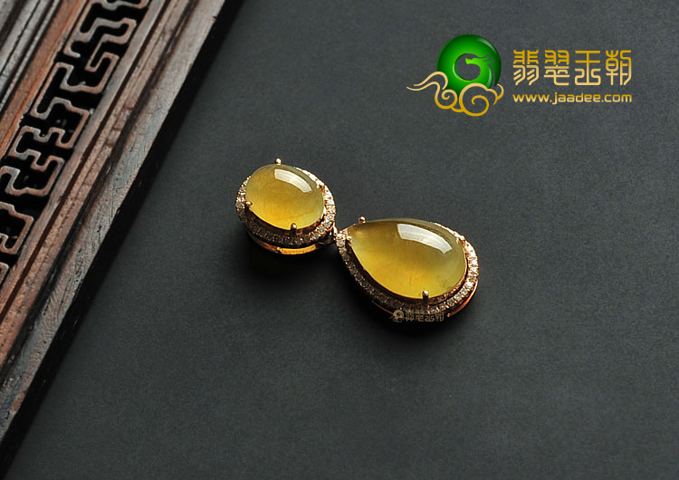 冰种黄翡缅甸翡翠A货镶玫瑰金胸坠(真钻)