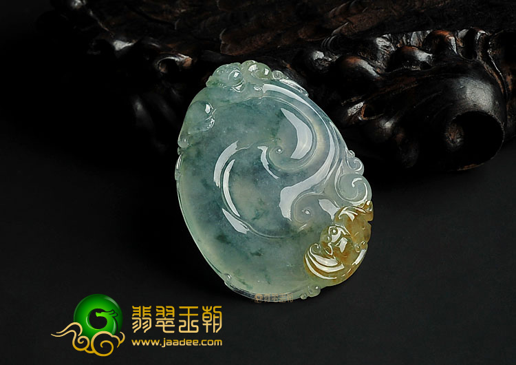 冰种飘花略带黄翡缅甸翡翠A货福寿如意挂件