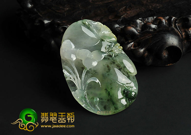 冰种飘花略带黄翡缅甸翡翠A货富甲天下挂件