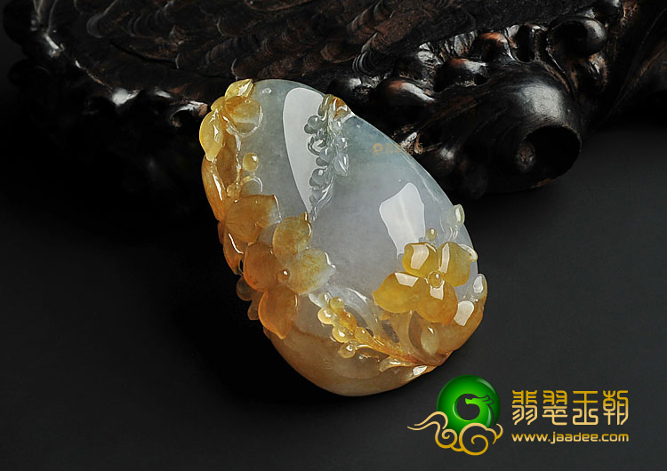 冰种褐黄翡晴水缅甸翡翠A货蝶恋花挂件