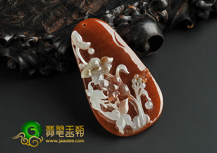 糯冰种红黄翡缅甸翡翠A货蝶恋花挂件