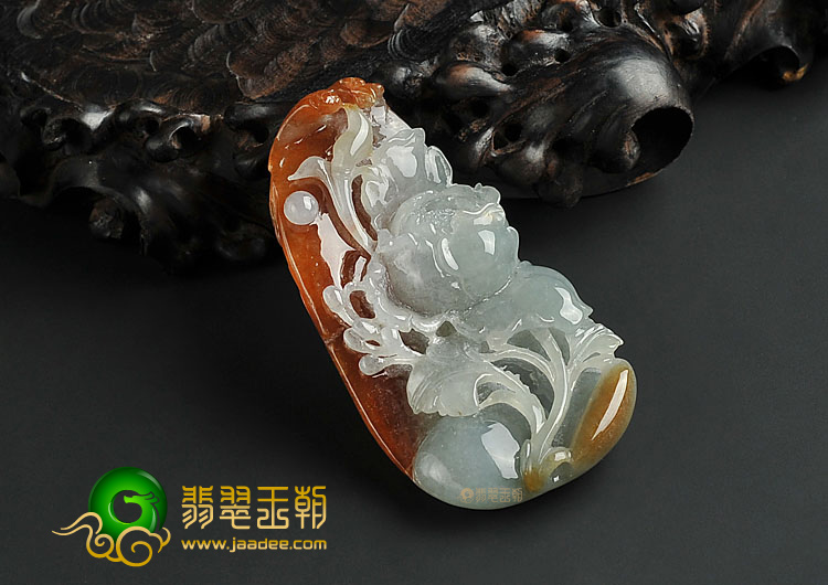 糯冰种红黄翡晴水缅甸翡翠A货花开富贵挂件