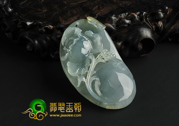 (超值推荐)冰种晴水略带黄翡缅甸翡翠A货花开富贵挂件