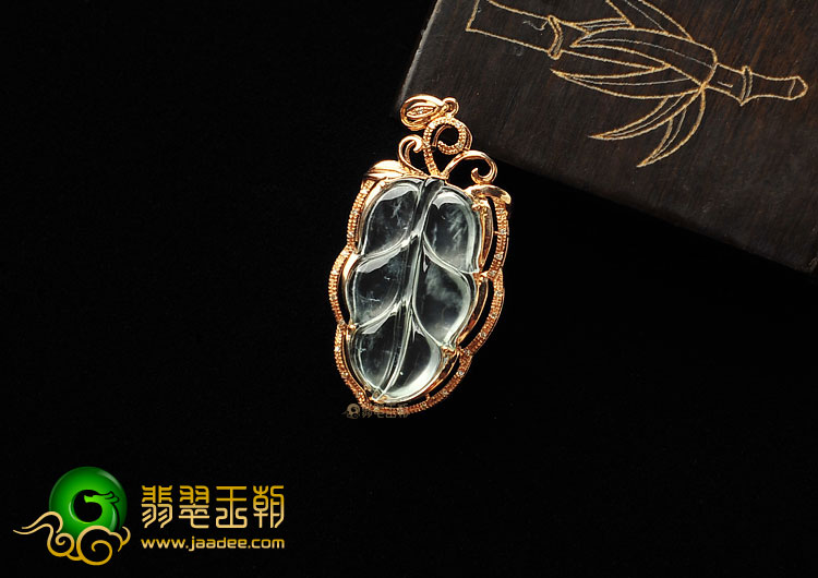 玻璃种无色缅甸翡翠A货镶玫瑰金金枝玉叶胸坠(真钻)