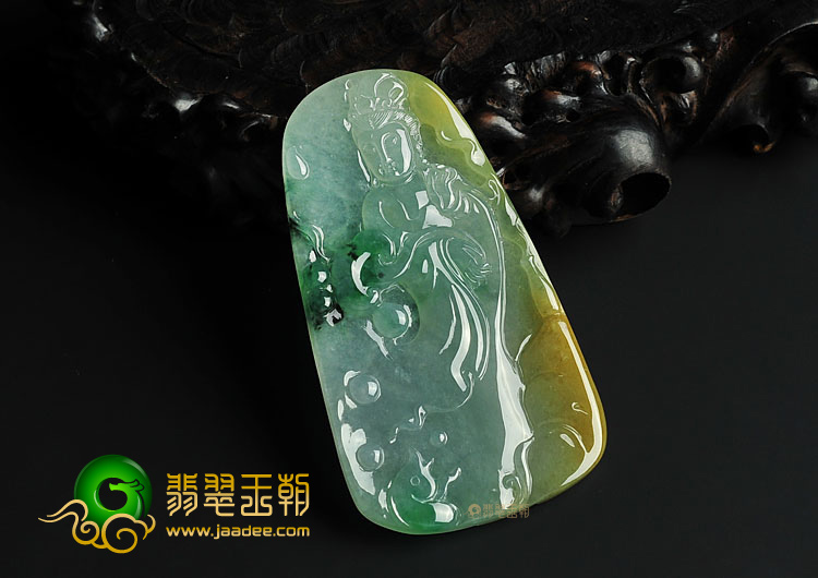 冰种三彩缅甸翡翠A货站观音挂件