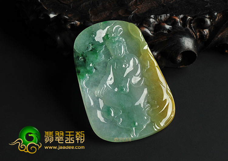 冰种三彩缅甸翡翠A货观音挂件