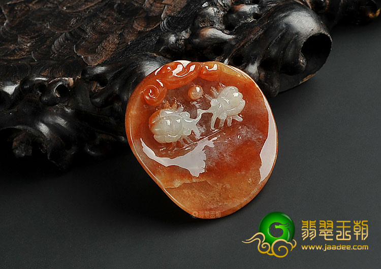 糯冰种红黄翡缅甸翡翠A货富甲天下挂件