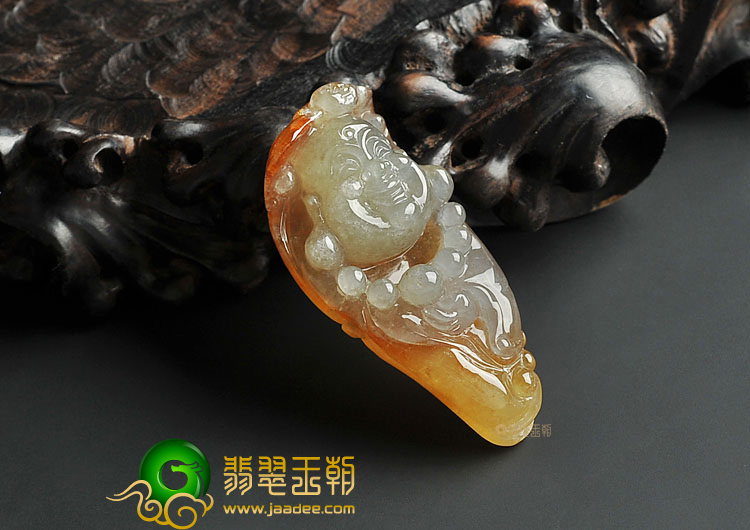 冰种褐黄翡缅甸翡翠A货纳福挂件