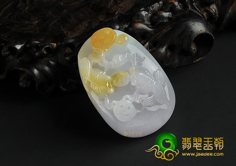 糯冰种紫罗兰黄翡缅甸翡翠A货金玉满堂挂件