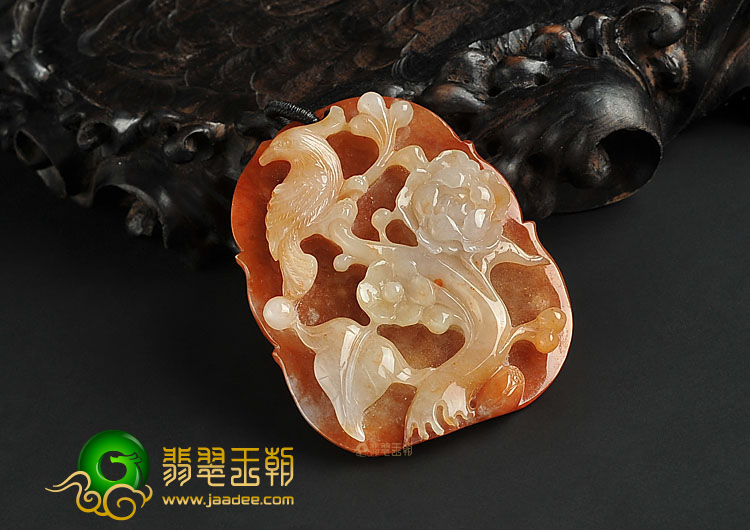 糯冰种红翡缅甸翡翠A货喜上枝头挂件