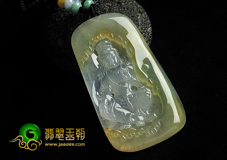 冰种黄翡略飘花缅甸翡翠A货观音挂件
