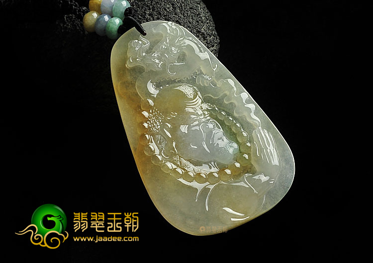 冰种黄翡缅甸翡翠A货达摩挂件