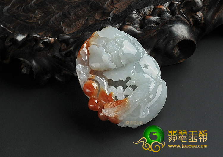 糯冰种褐红翡晴水缅甸翡翠A货花开富贵挂件