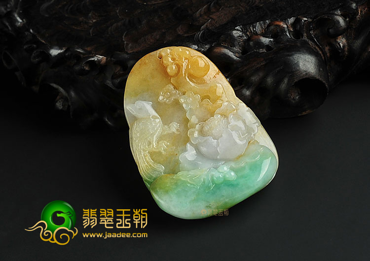 糯冰种三彩缅甸翡翠A货鸟语花香挂件