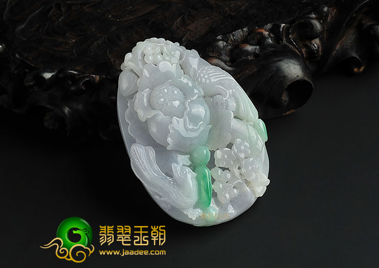 糯冰种淡春带彩缅甸翡翠A货鸟语花香挂件