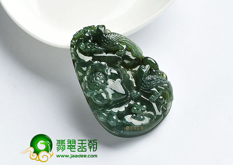 糯冰种油青带褐翡缅甸翡翠A货鸟语花香挂件